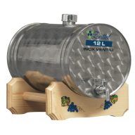 Ležiaca nádrž na drevenom stojane inox, s kohútikom 12 l