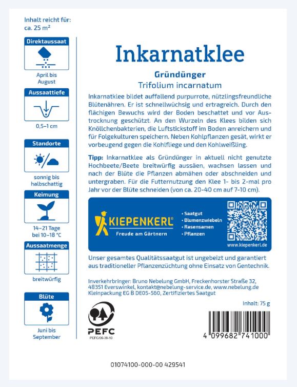 Bíborhere (Trifolium inc.)-Zöldtrágya és méhlegelő 25 m2-re Kiepenkerl
