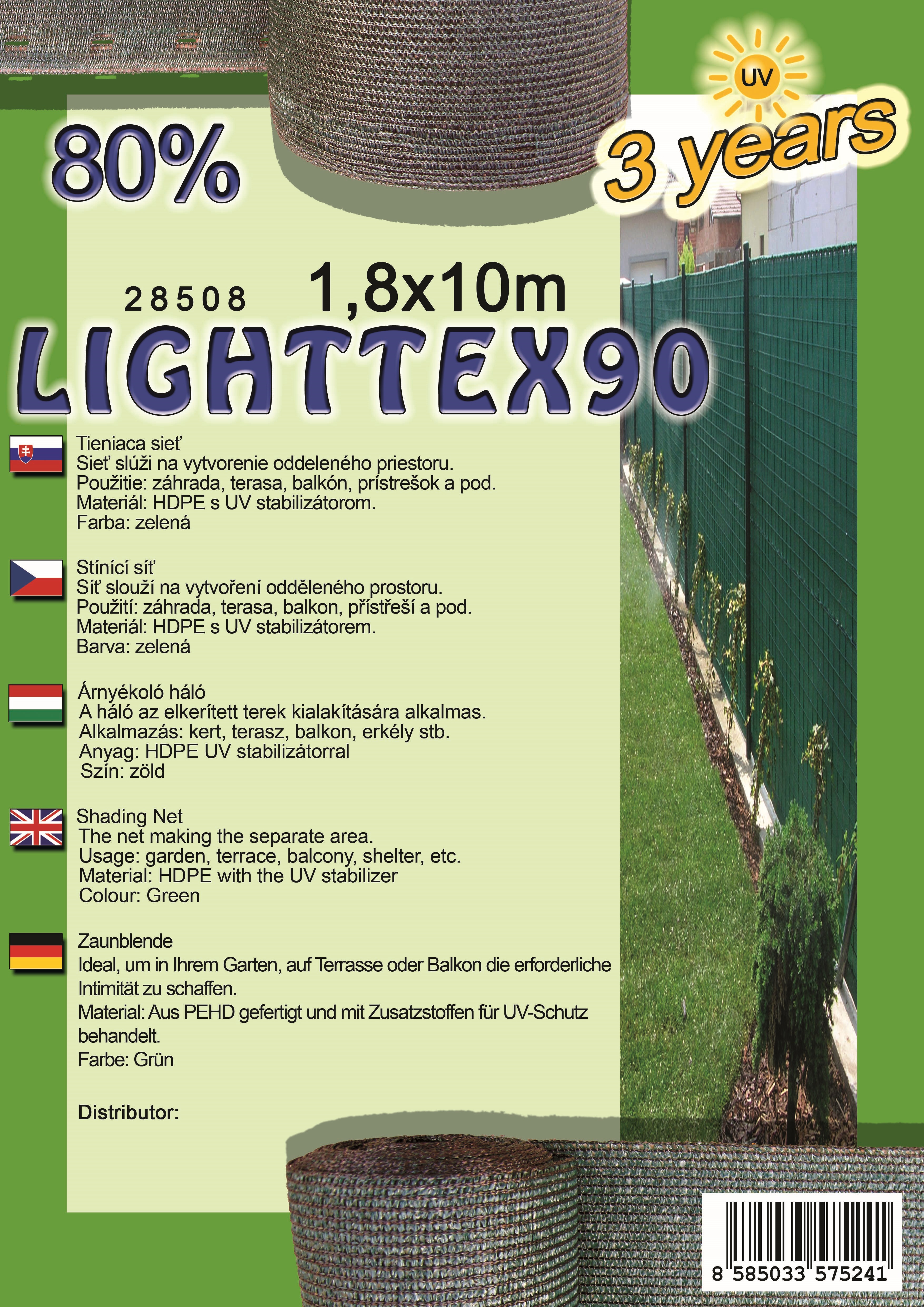 Kerítésháló LIGHTTEX90 1,8X10 m zöld 80%