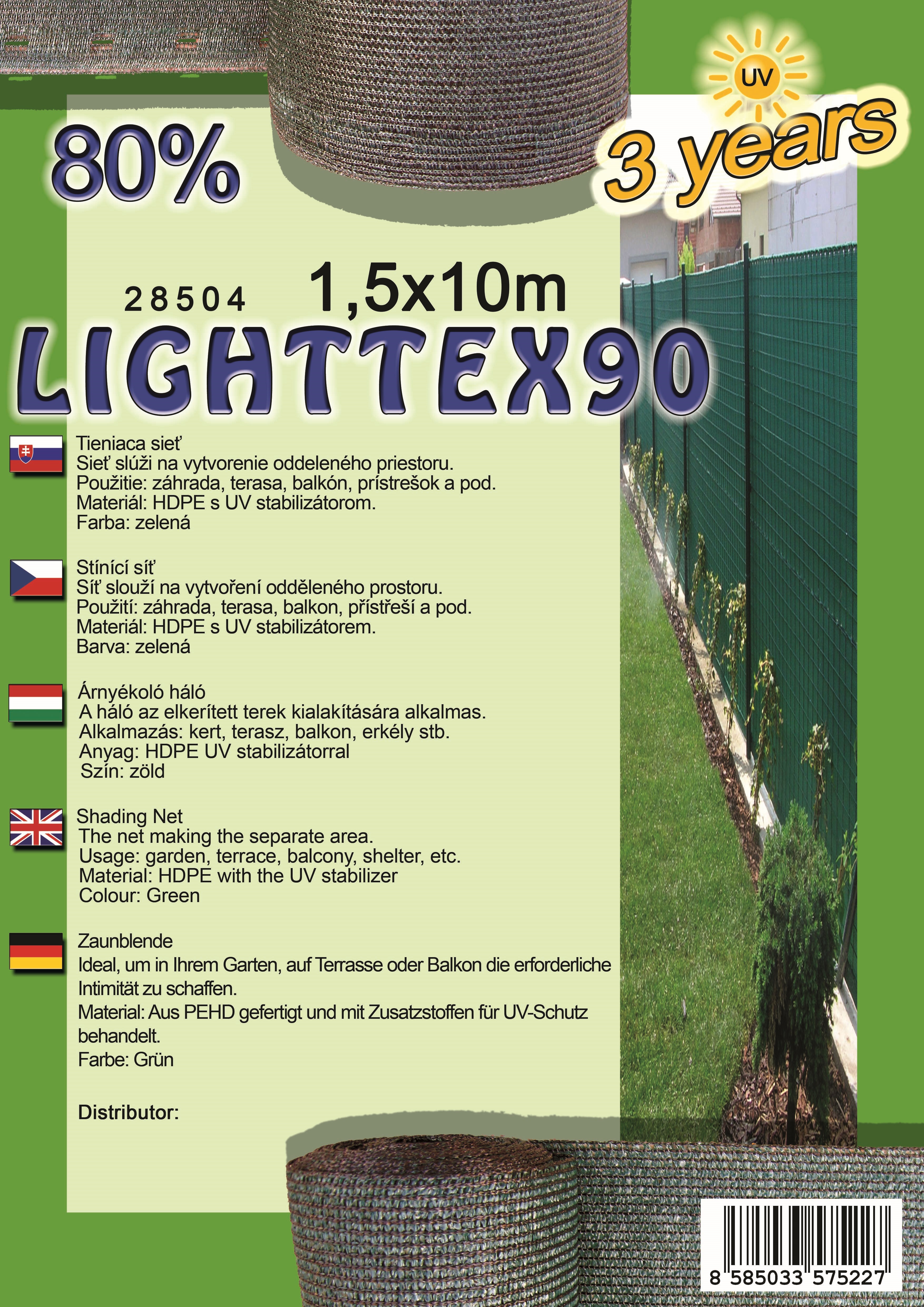 Kerítésháló LIGHTTEX90 1,5X10 m zöld 80%