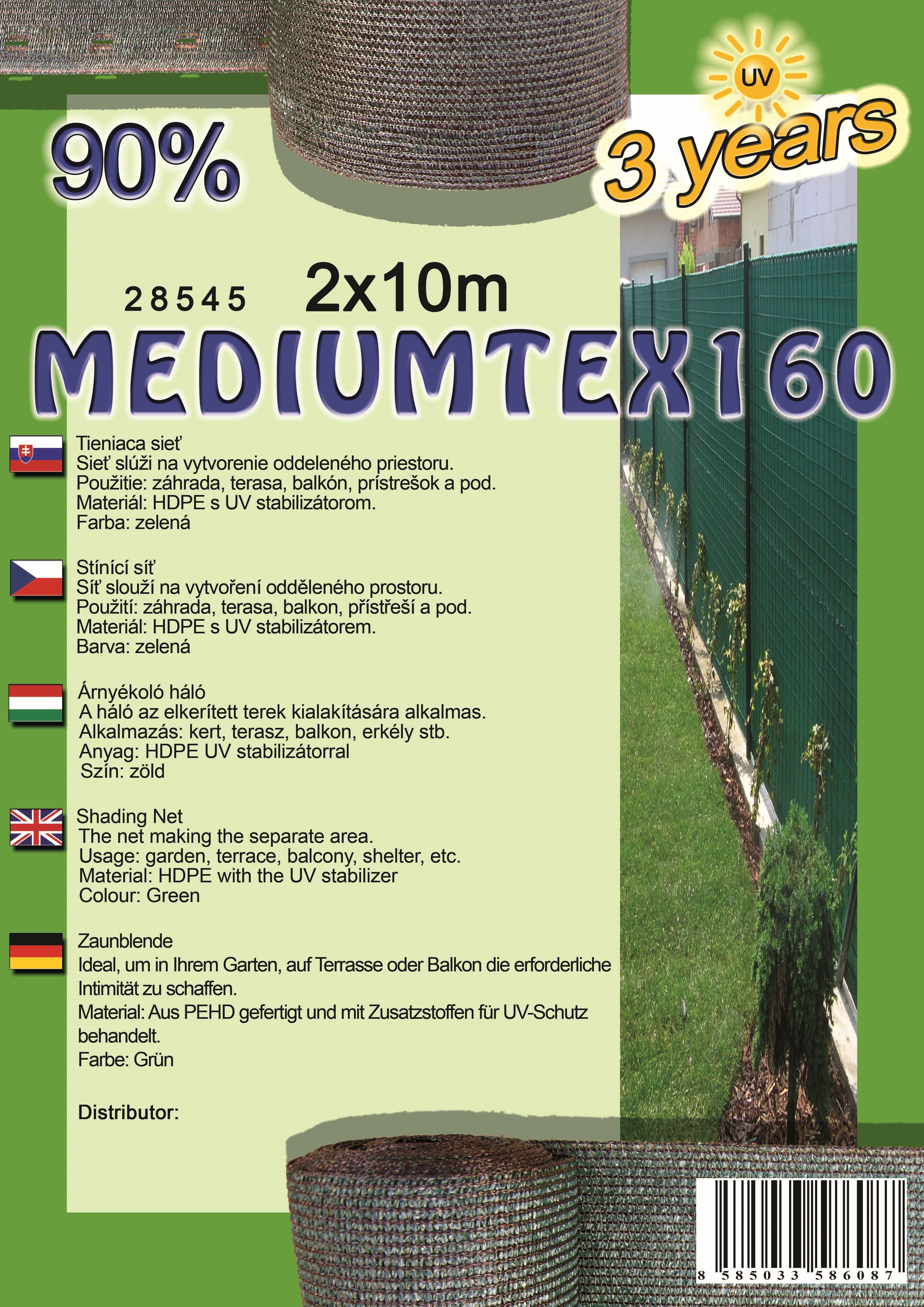 Tieniaca sieť MEDIUMTEX160 2X10 m zelená 90%