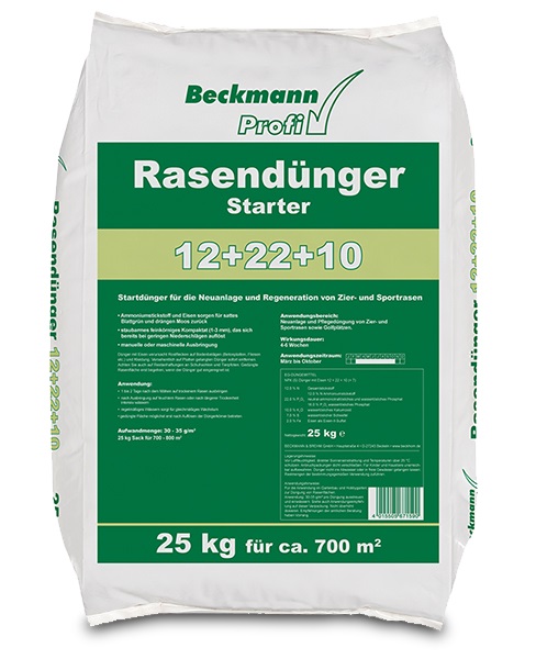 Beckmann gyeptrágya fűmagvetéshez, gyepszőnyeg telepítéshez 12-22-10 10 kg