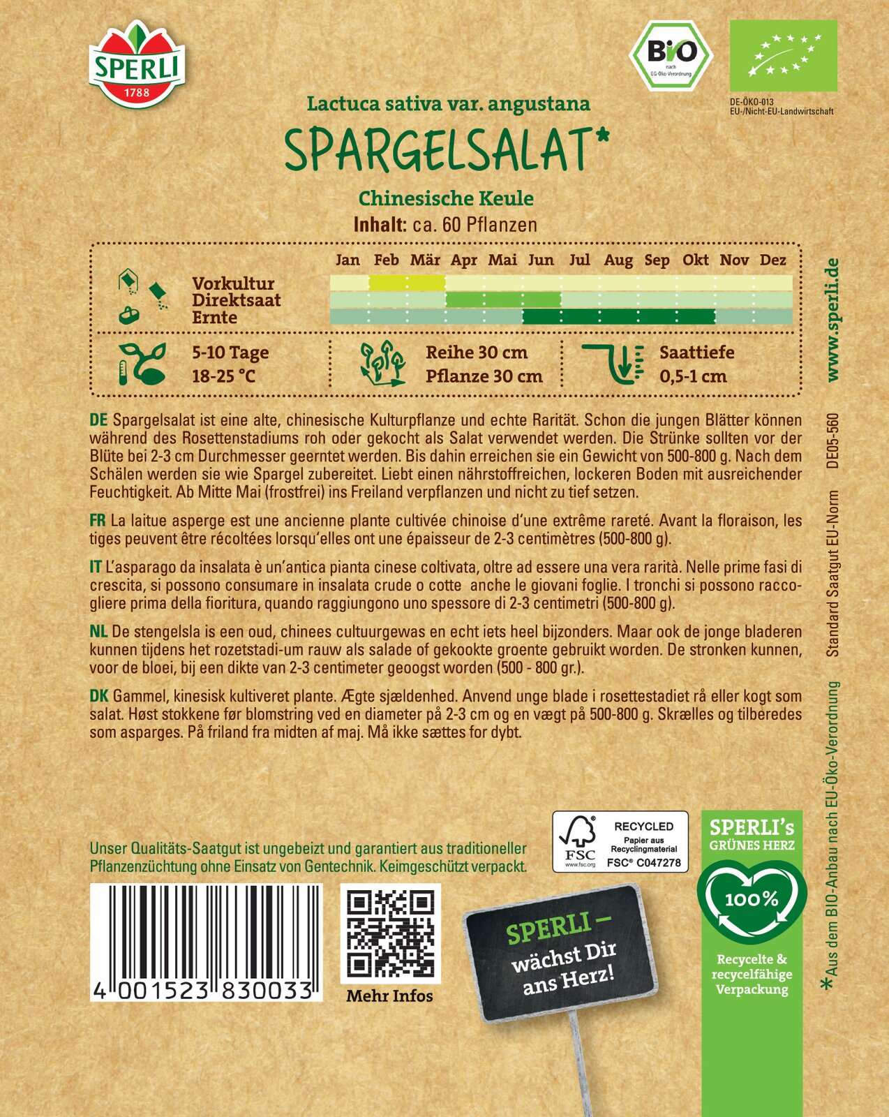 Asparagus stem salad BIO 60 grains Sperli