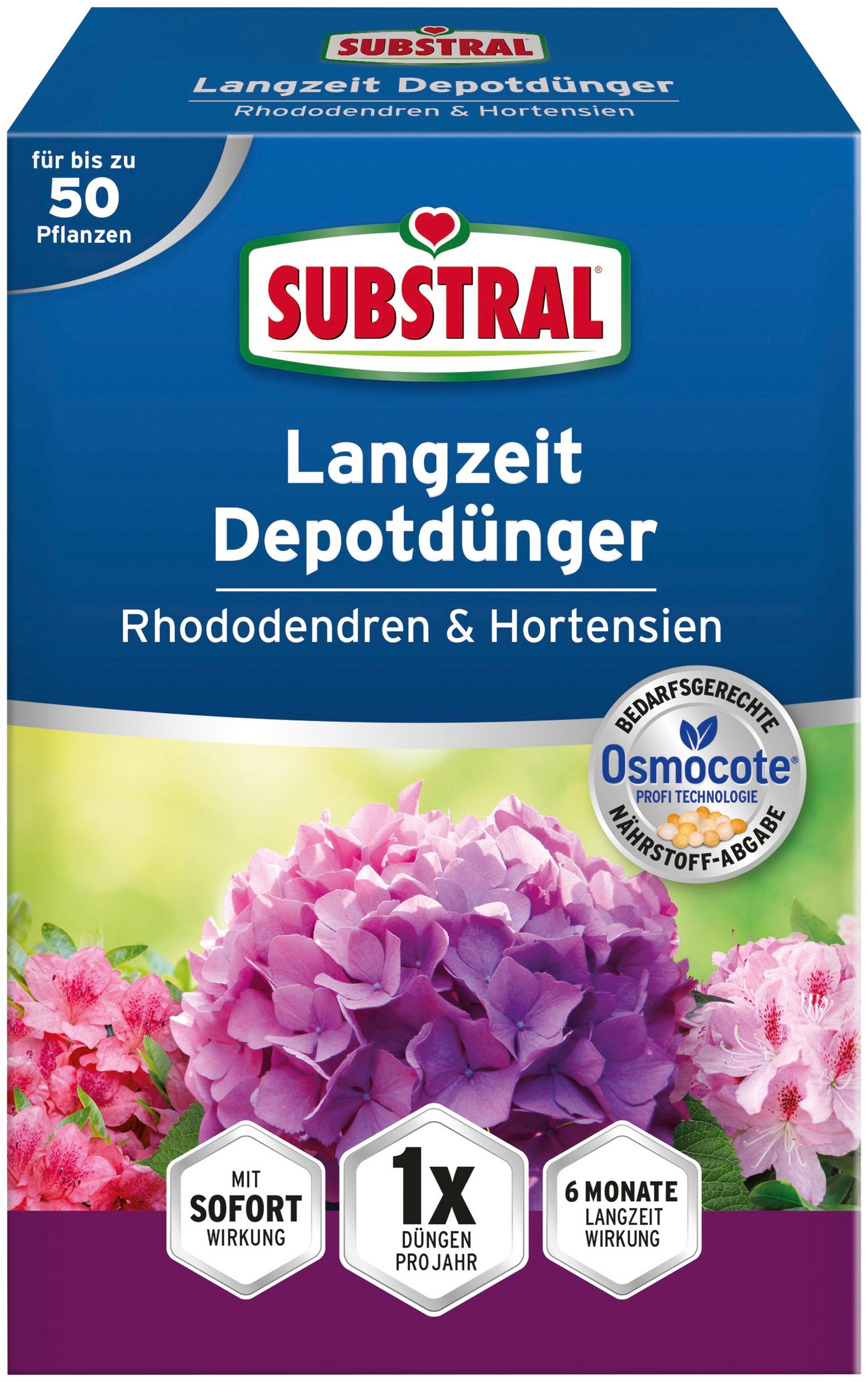 Substral Osmocote dlhodobé hnojivo pre rhododendron, hortenziu a erikovité kvety 0,75 kg