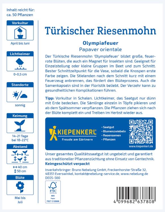 Óriáspipacs (évelő)-Olympiafeuer Kiepenkerl ca. 50 db mag