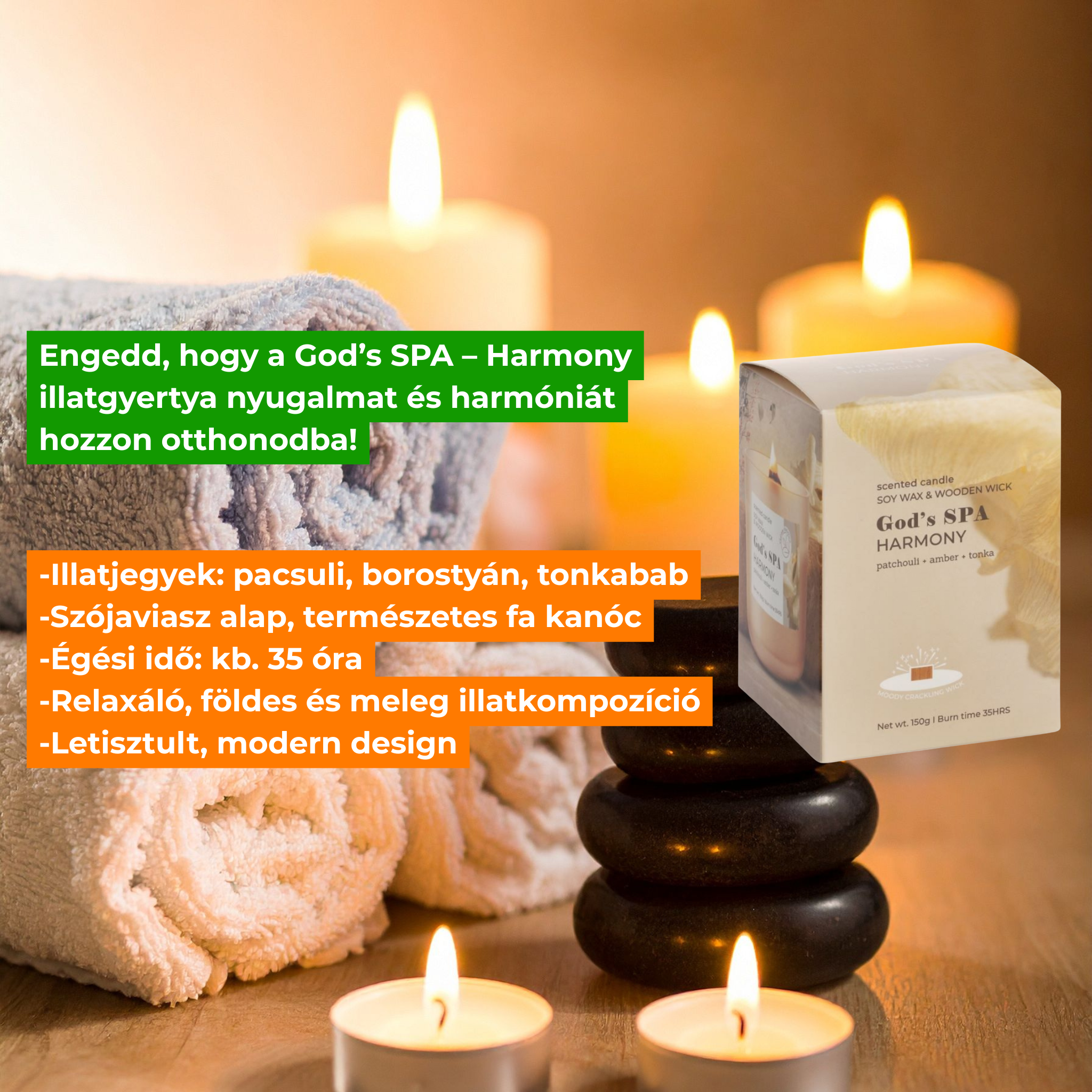 Vonné sklo Premium, sójový vosk God's SPA Harmony 150 g