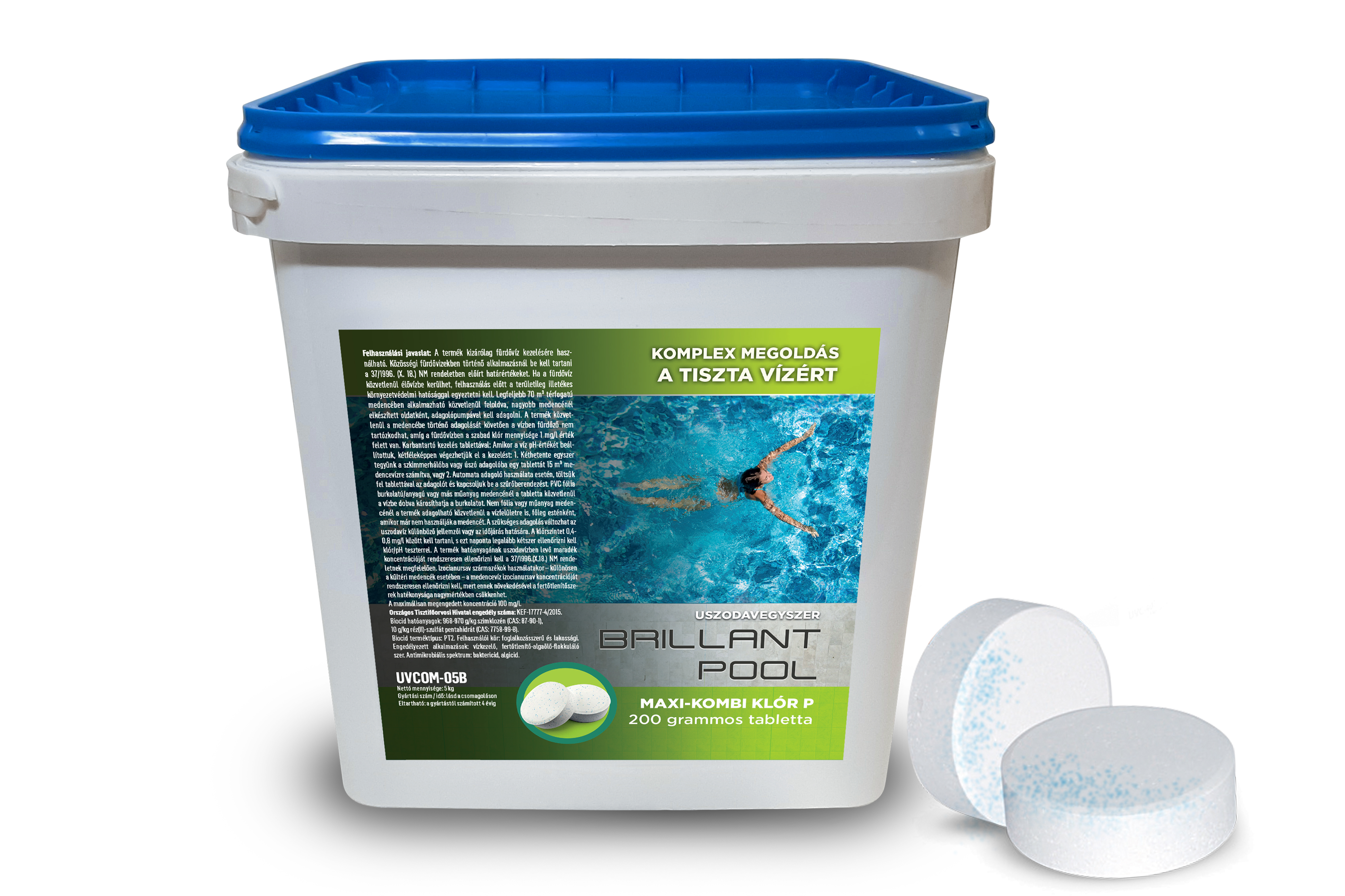 Brillant Pool Maxi-kombi klór P-lassan oldódó klórtabletta, algaölő, pelyhesítő 200g/db 5 kg