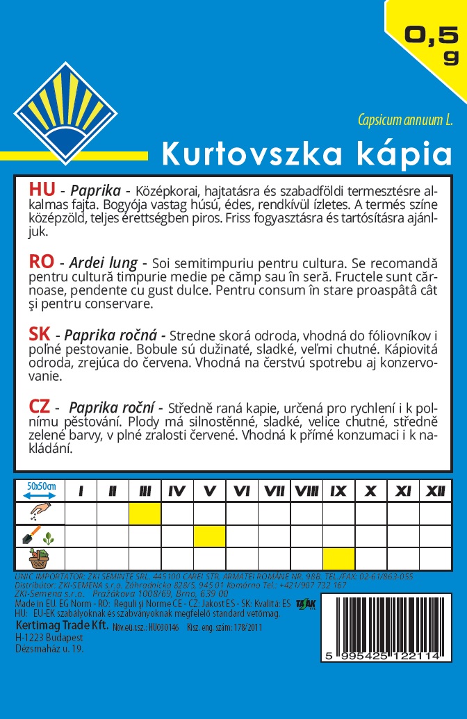 Étkezési paprika Kurtovszka kápia BK 0,5g