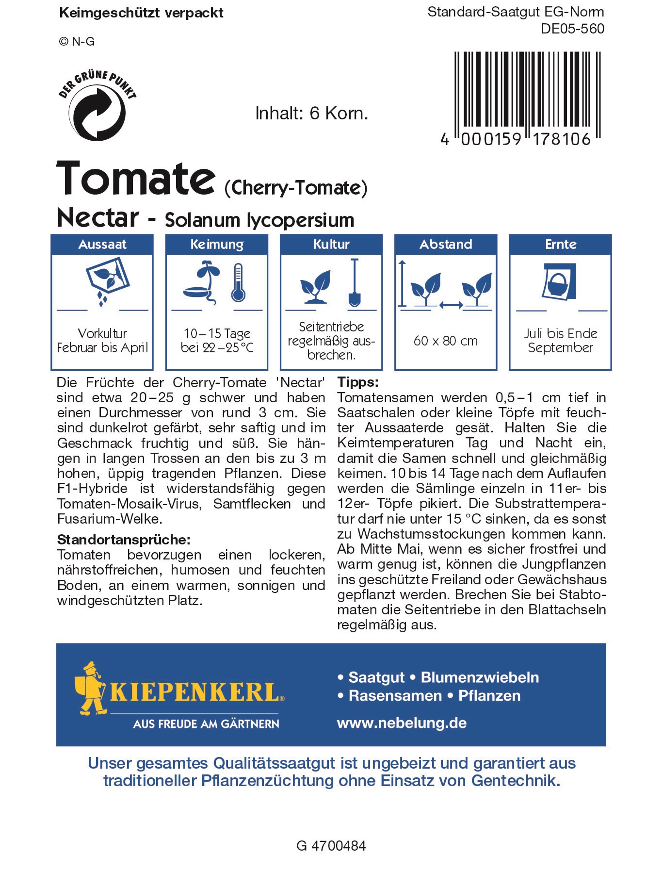 Čerešňové paradajky Nectar min. 6 ks semien Kiepenkerl