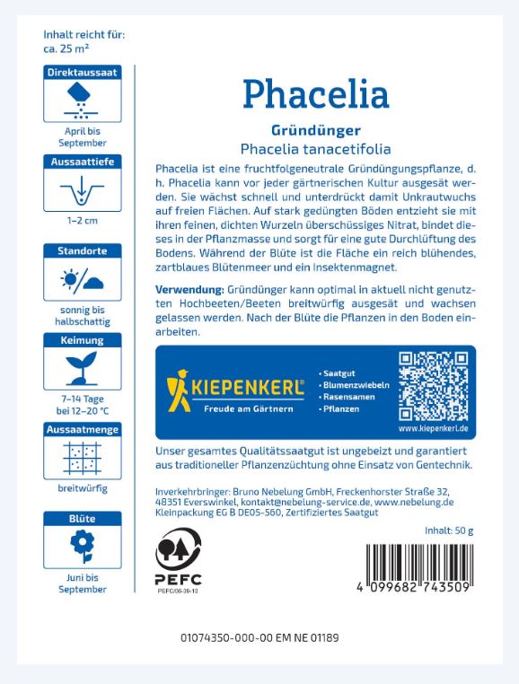 Mézontófű (Phacelia tan.)-Zöldtrágya és méhlegelő 25 m2-re Kiepenkerl
