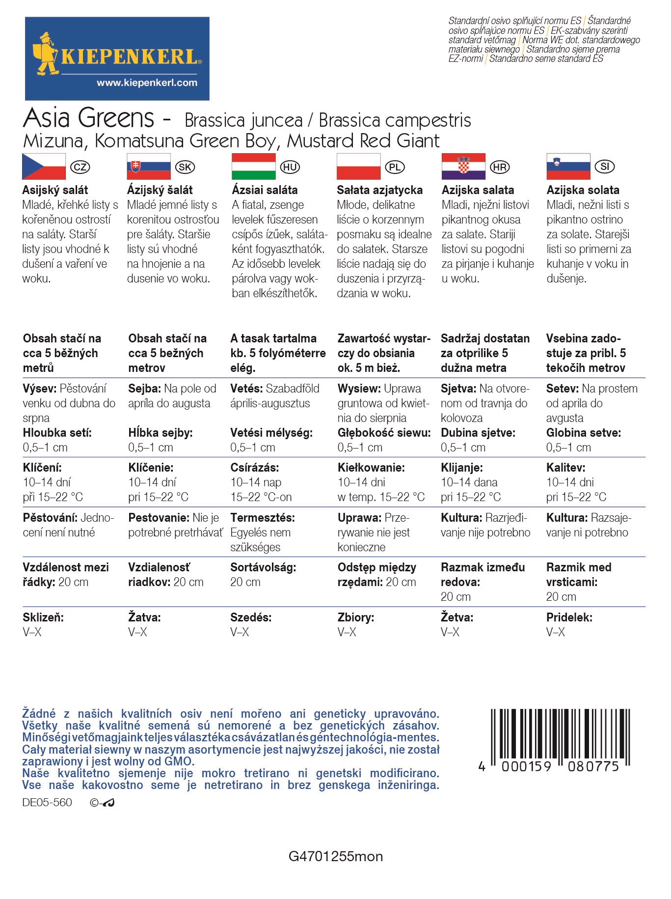 Výsevná páska Ázijské šaláty 4x2,5 m Kiepenkerl