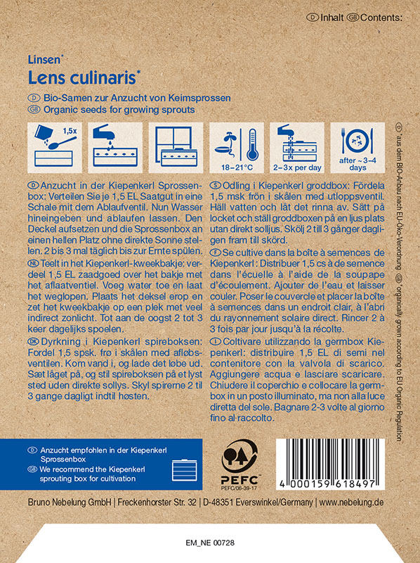 Klíčky semien Bio Šošovica Kiepenkerl 60 g