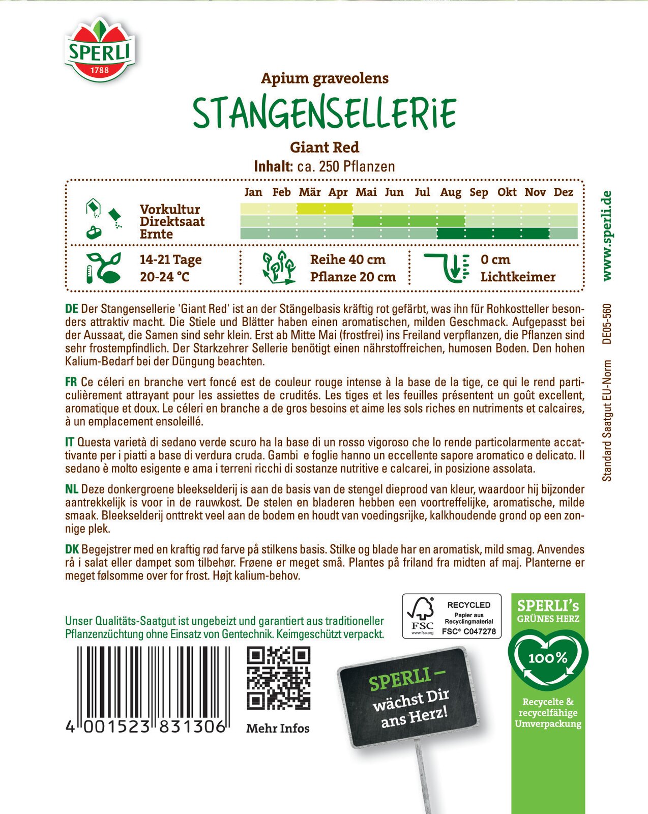 Celery (burgundy) Giant Red 250 grains Sperli