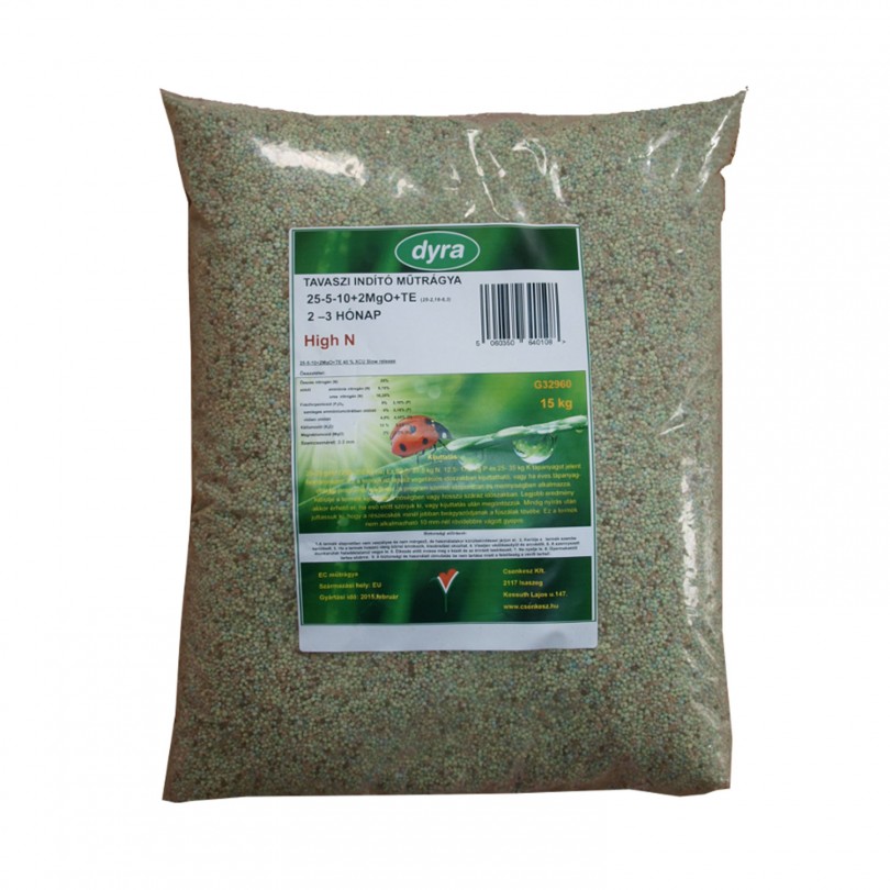 DYRA jarné štartovacie trávnikové hnojivo (25-5-10) 3 mes 15 kg