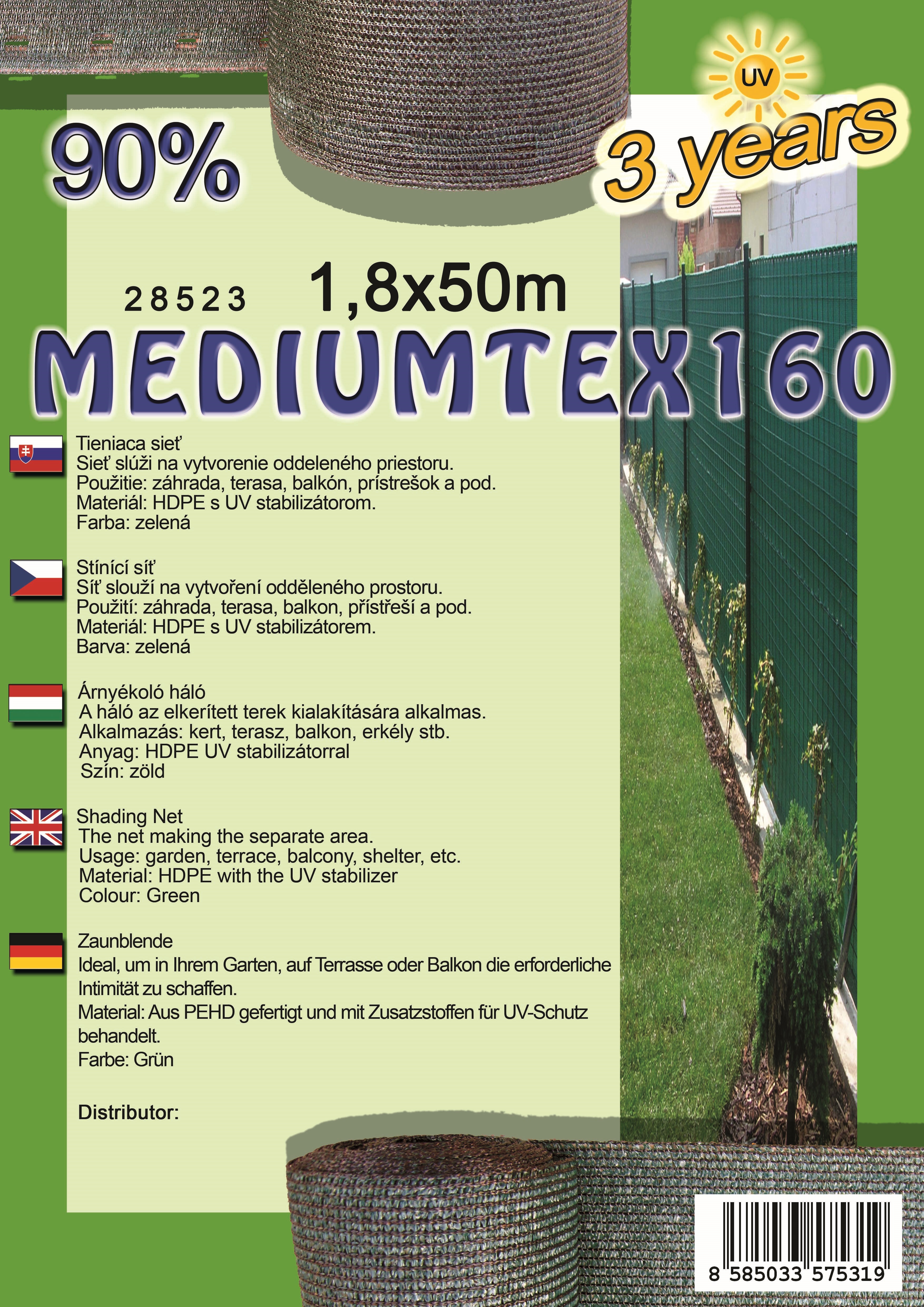 Tieniaca sieť MEDIUMTEX160 1,8X50 m zelená 90%