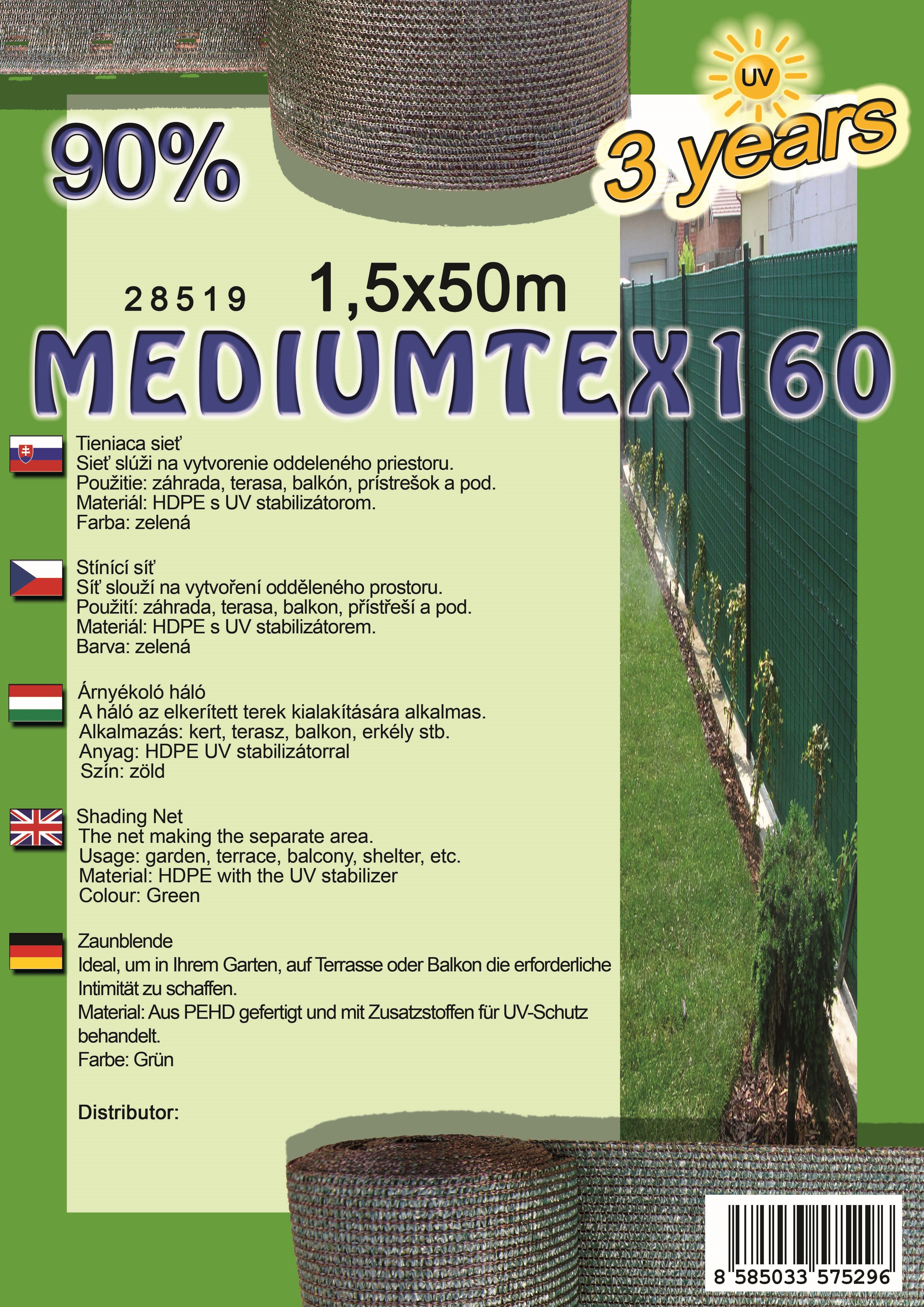 Tieniaca sieť MEDIUMTEX160 1,5X50 m zelená 90%