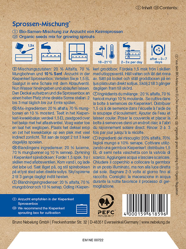 Klíčky semien Bio Mix (lucerna, mungo, horčica) Kiepenkerl 50 g