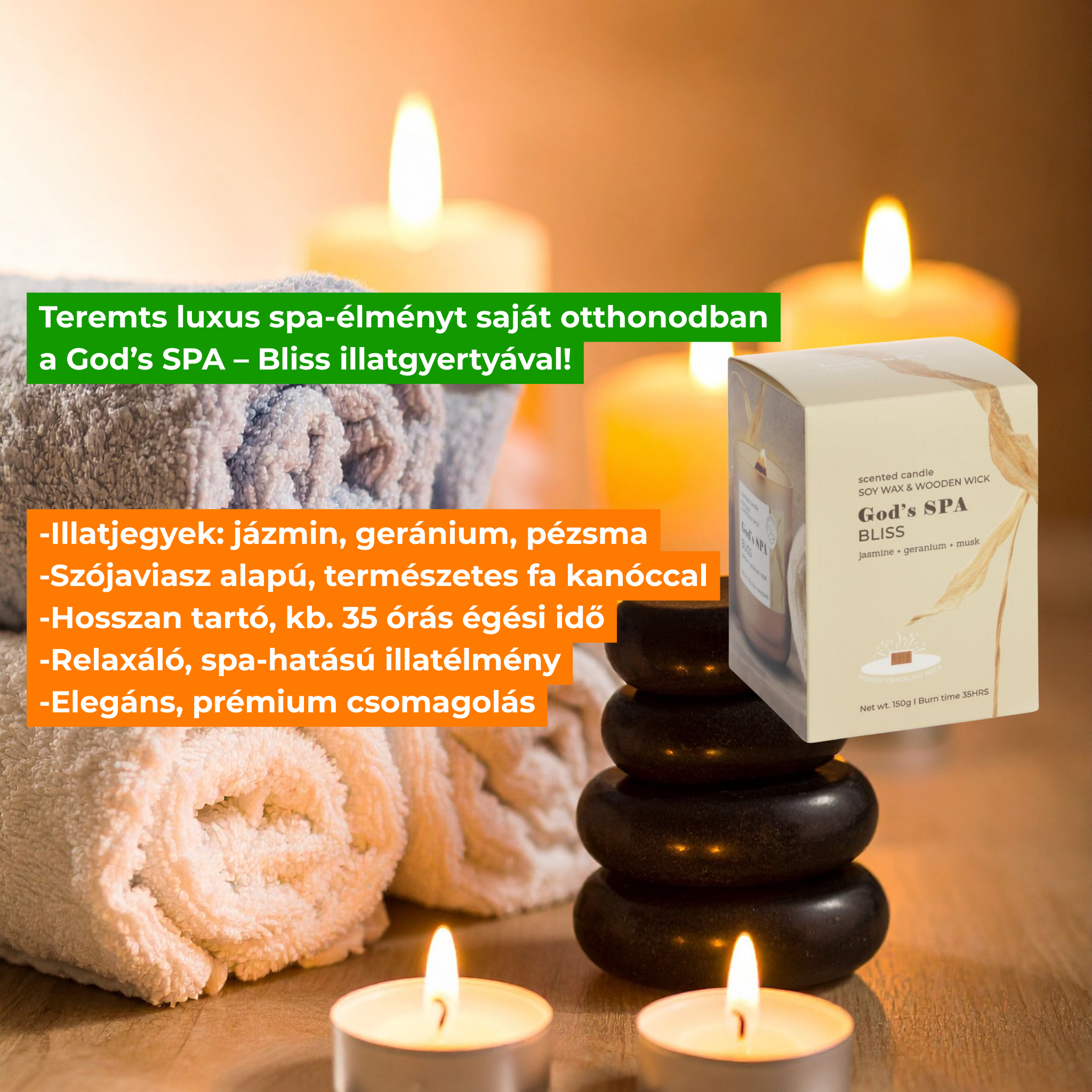 Vonné sklo Premium, sójový vosk God's SPA Bliss 150 g