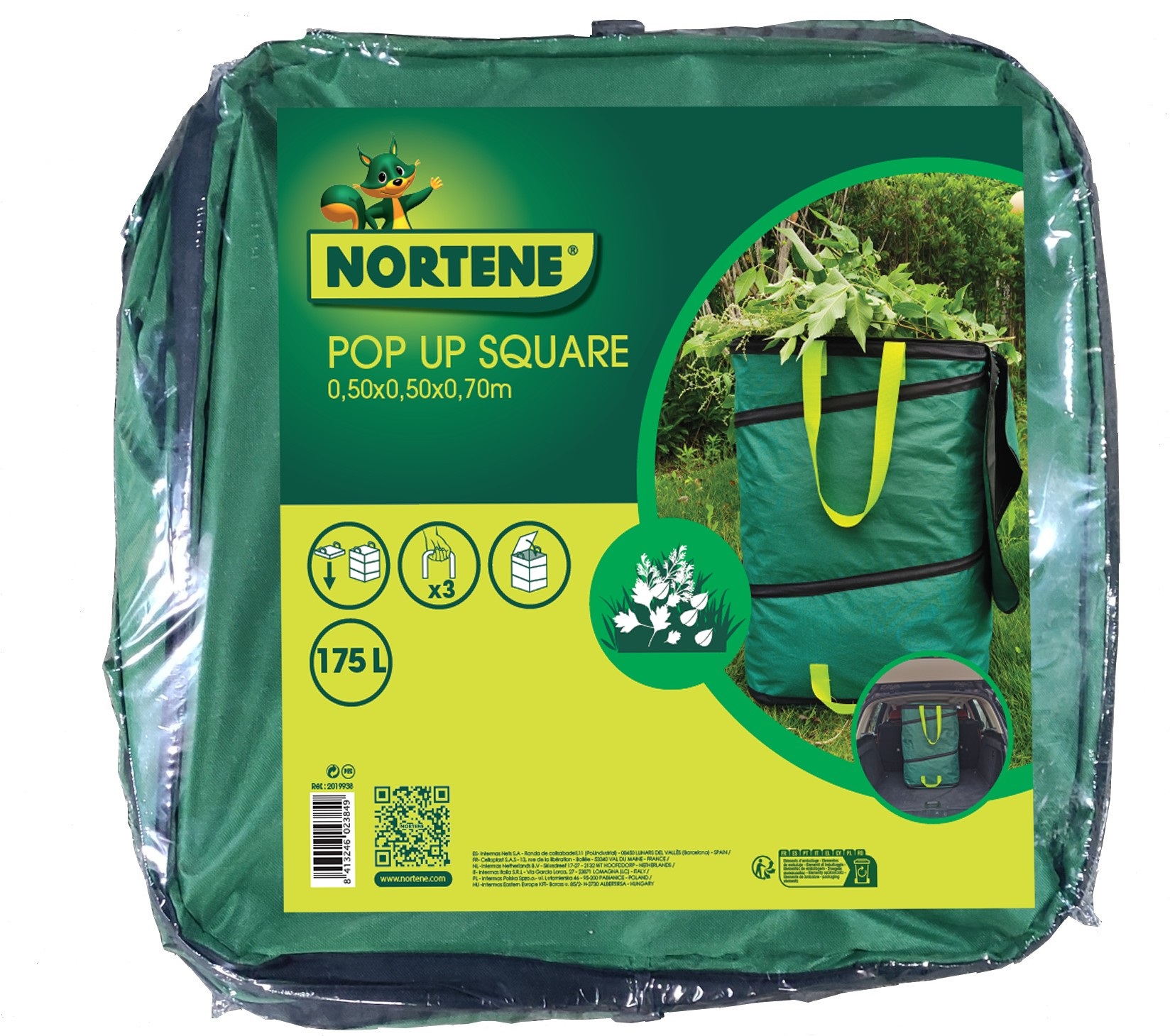 Lombgyűjtő zsák négyzet alakú felugró POP UP SQUARE zöld 175 l (50x50x70cm)