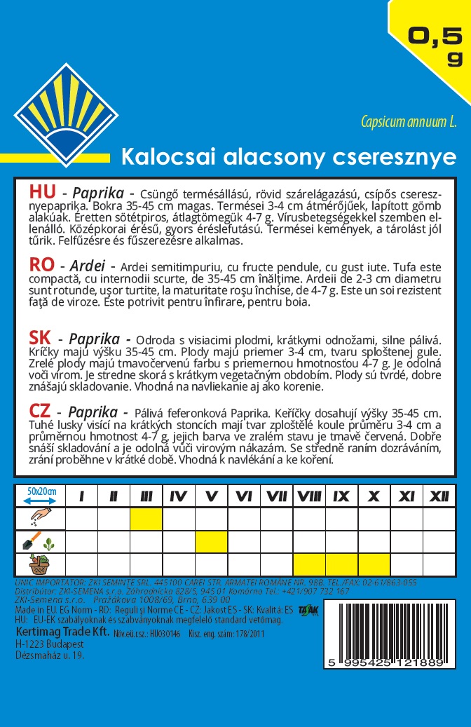 Konzumná paprika Kalocsai nízka feferónka BK 0,5 g