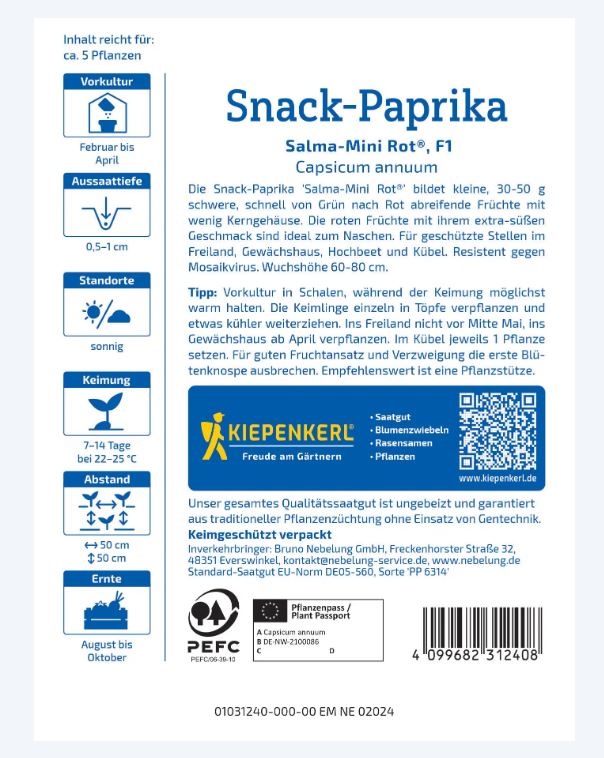 Paprika-snack Salma®-Mini Rot, F1 Kiepenkerl  ca. 5 db mag