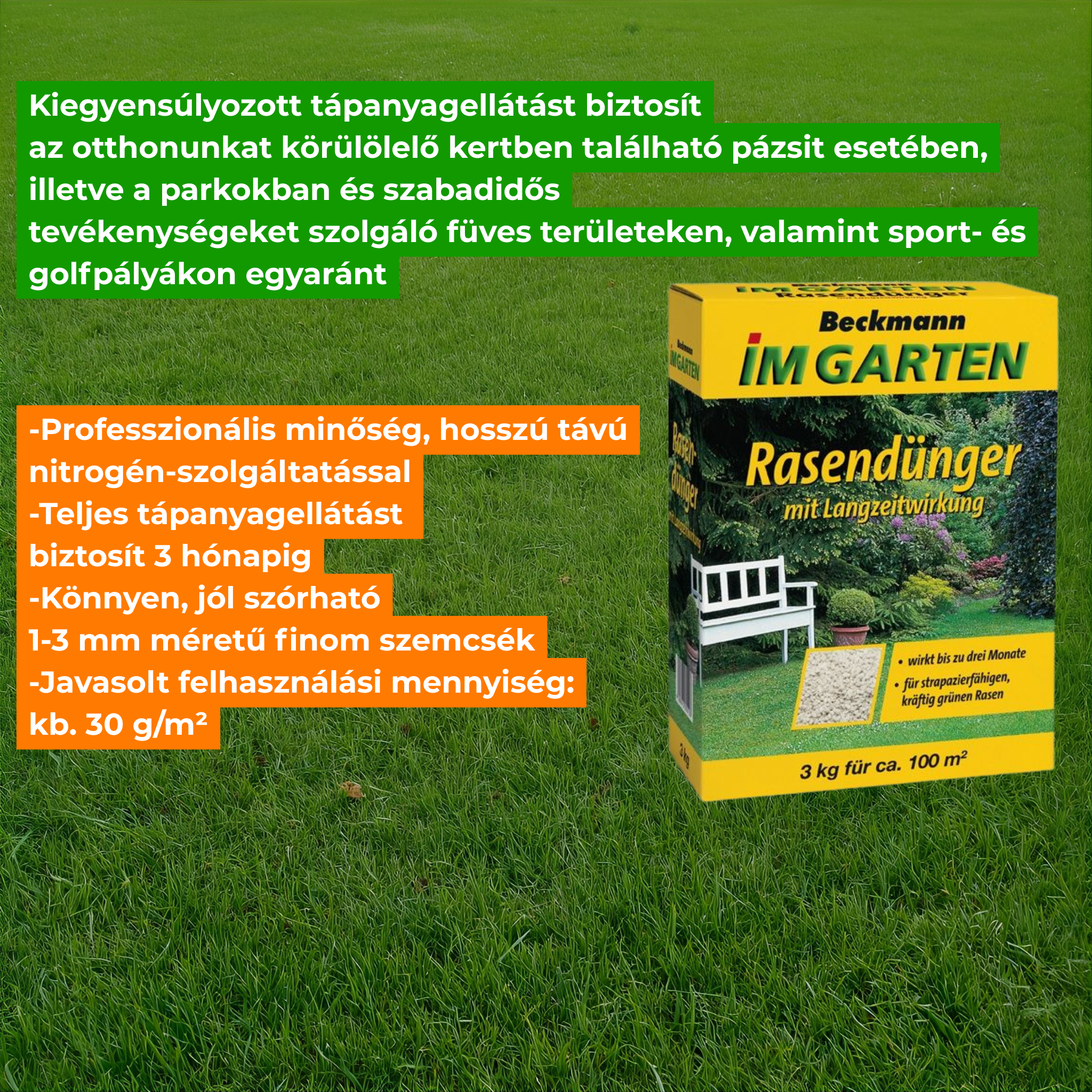 Beckmann fenntartó, hosszú hatású gyeptrágya 20-5-8 3kg