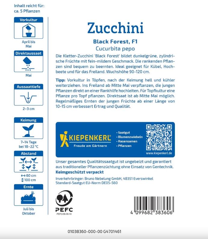 Cukkini Black Forest F1 Kiepenkerl 5 db